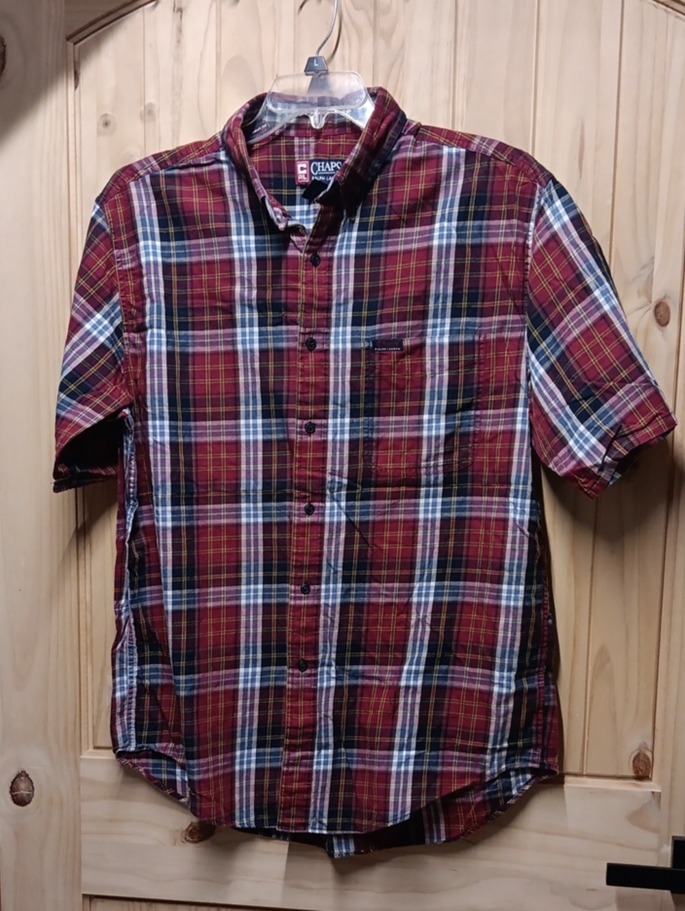 Chaps Men's Plaid Short-Sleeve Button-Down Shirt EUC